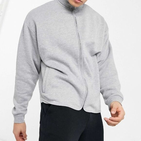 Grey Henley fleece zip-front jacket with rounded hem and pockets ASOS - Picture 4 of 5